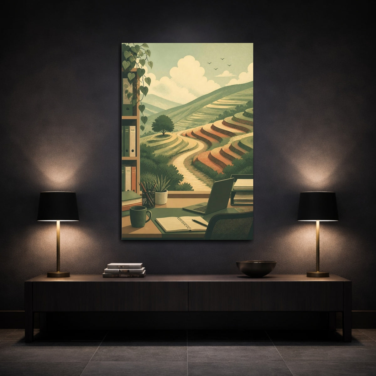 Mockup 3. Terraced Hills Office View shown as canvas print