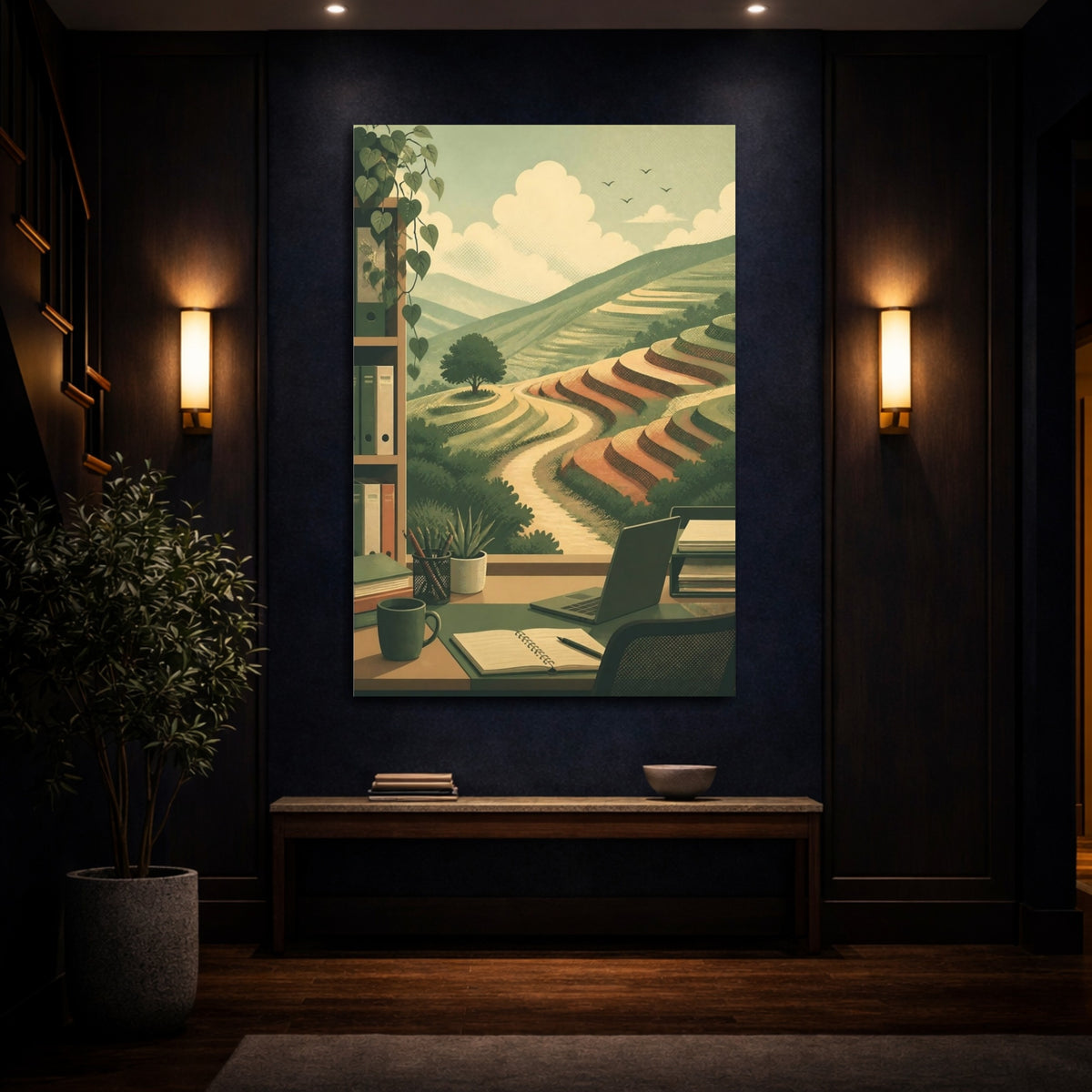 Mockup 4. Terraced Hills Office View shown as canvas print