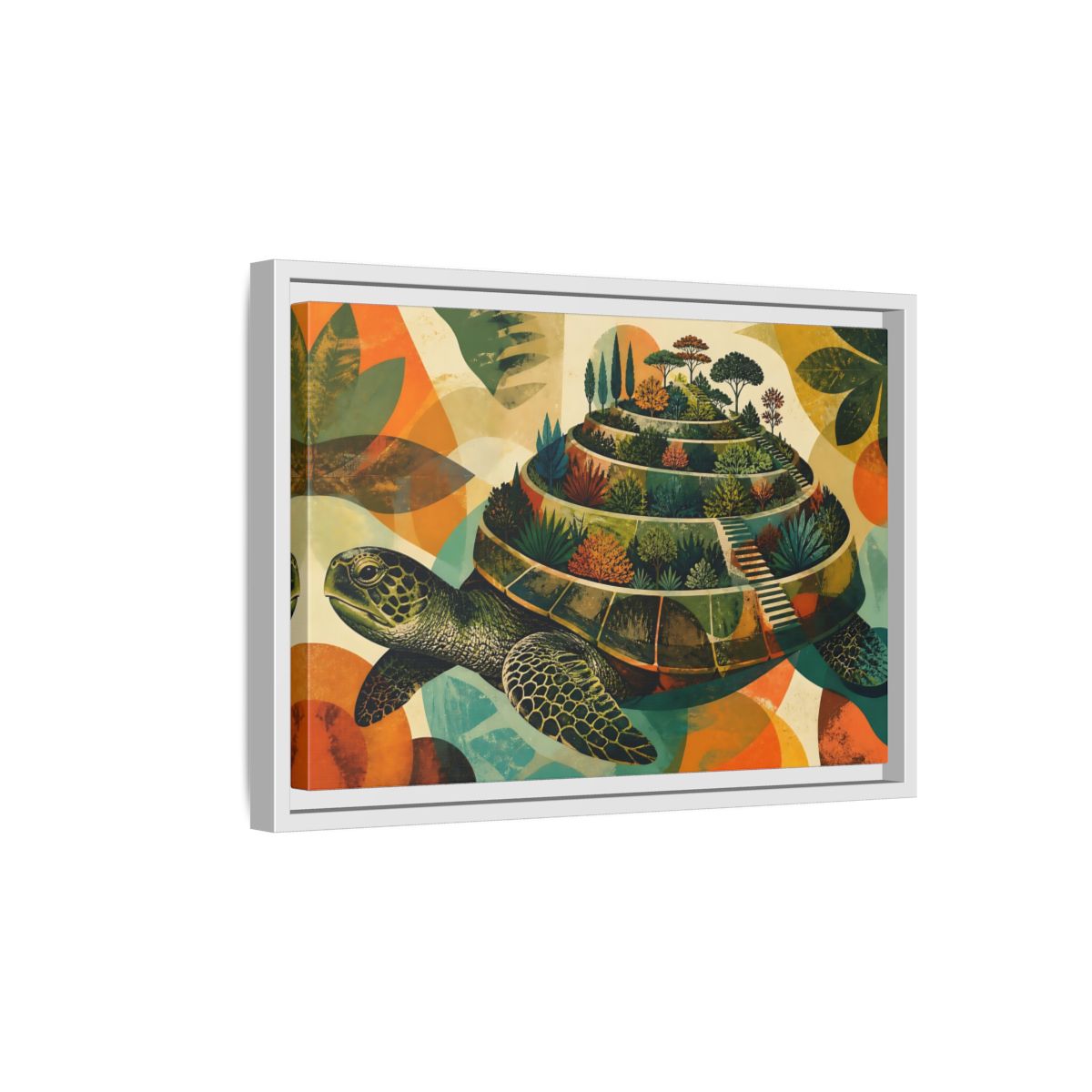 Side Mockup 4. Terraced Turtle Garden shown as framed canvas print