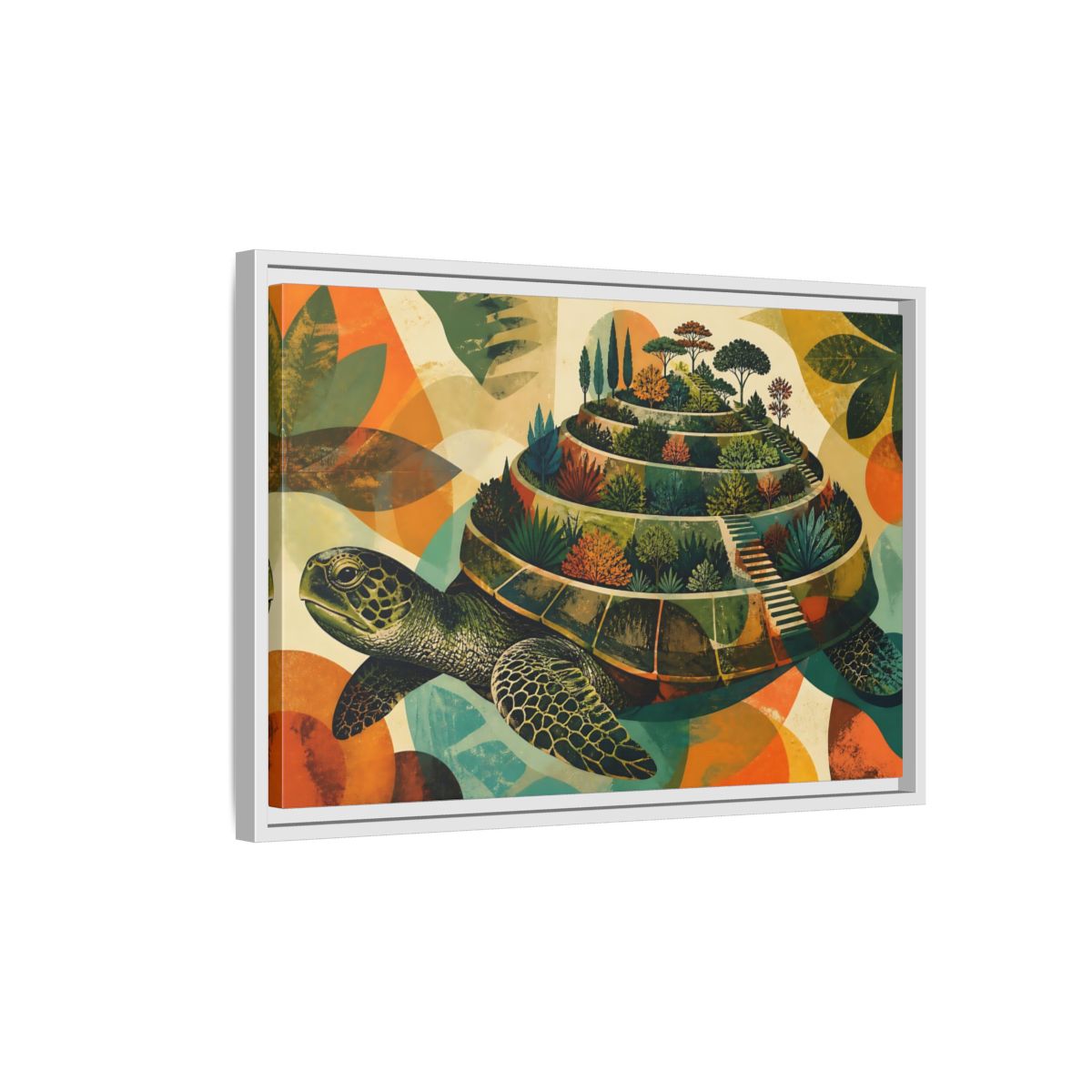 Side Mockup 1. Terraced Turtle Garden shown as framed canvas print