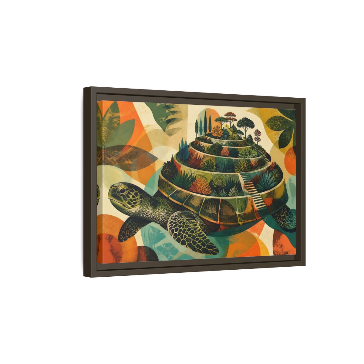 Side Mockup 5. Terraced Turtle Garden shown as framed canvas print
