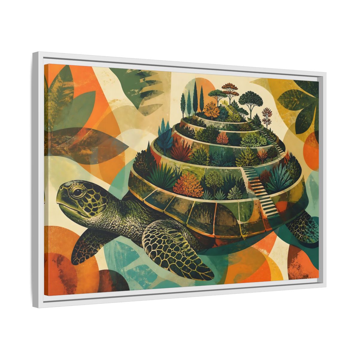 Side Mockup 10. Terraced Turtle Garden shown as framed canvas print