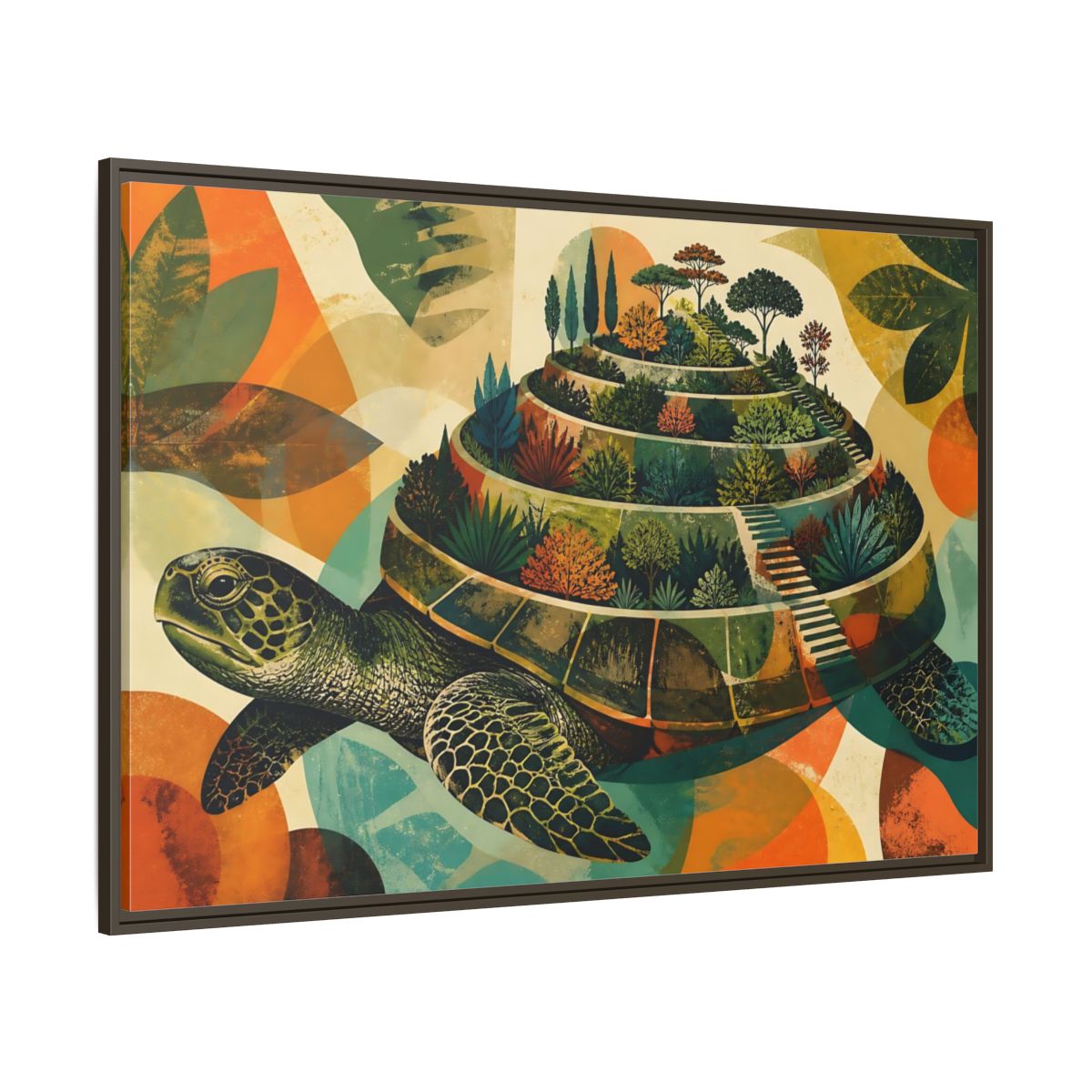 Side Mockup 8. Terraced Turtle Garden shown as framed canvas print