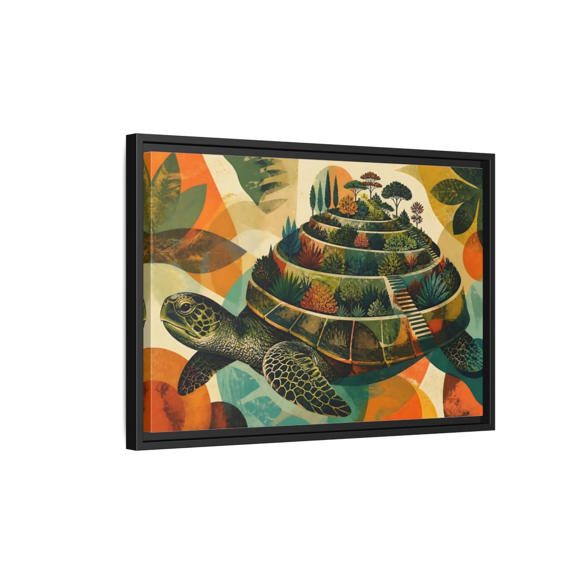 Side Mockup 3. Terraced Turtle Garden shown as framed canvas print