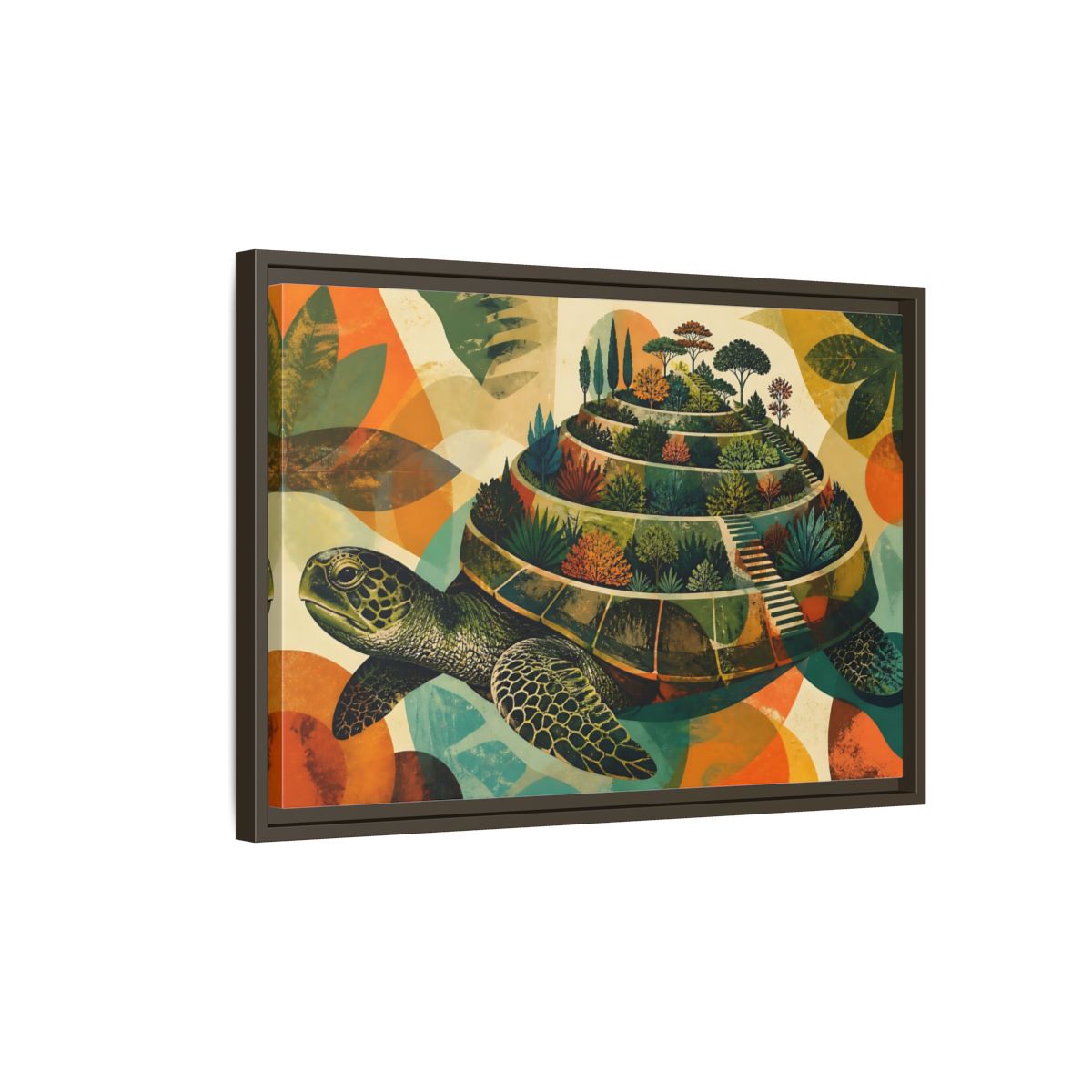Side Mockup 2. Terraced Turtle Garden shown as framed canvas print