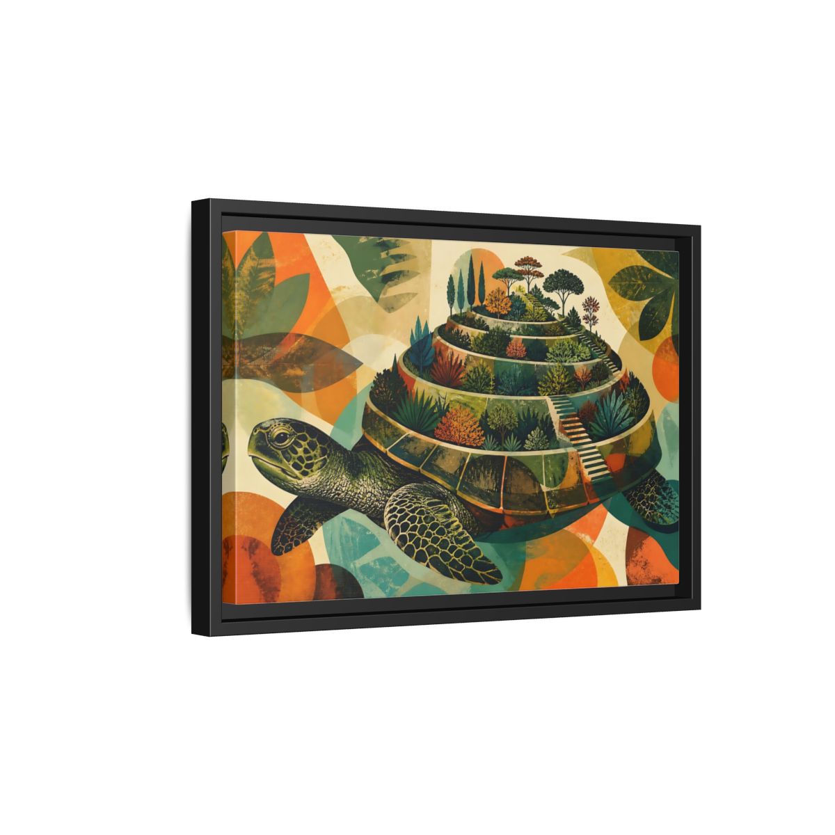 Side Mockup 6. Terraced Turtle Garden shown as framed canvas print