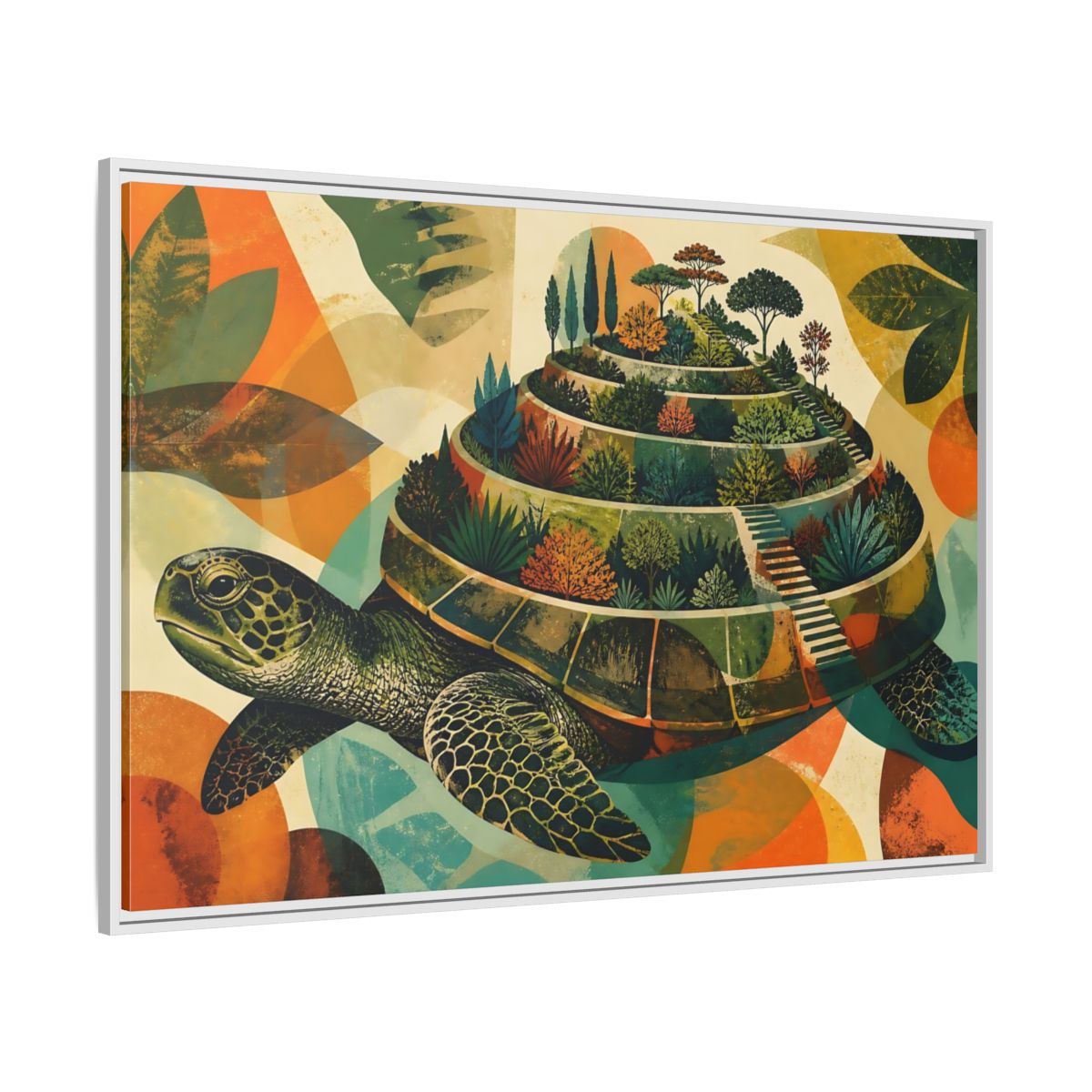 Side Mockup 7. Terraced Turtle Garden shown as framed canvas print