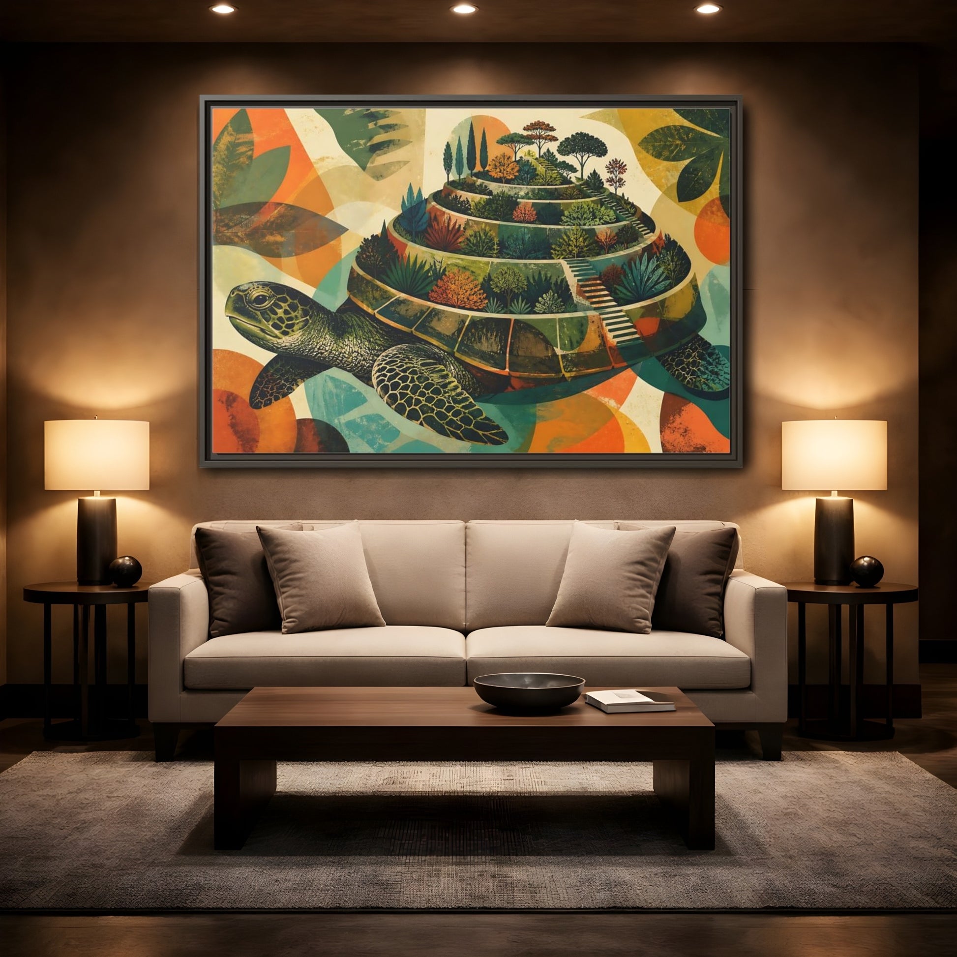 Mockup 2. Terraced Turtle Garden shown as framed canvas print