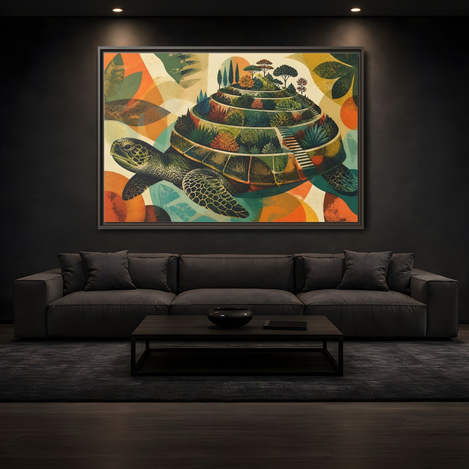 Mockup 3. Terraced Turtle Garden shown as framed canvas print