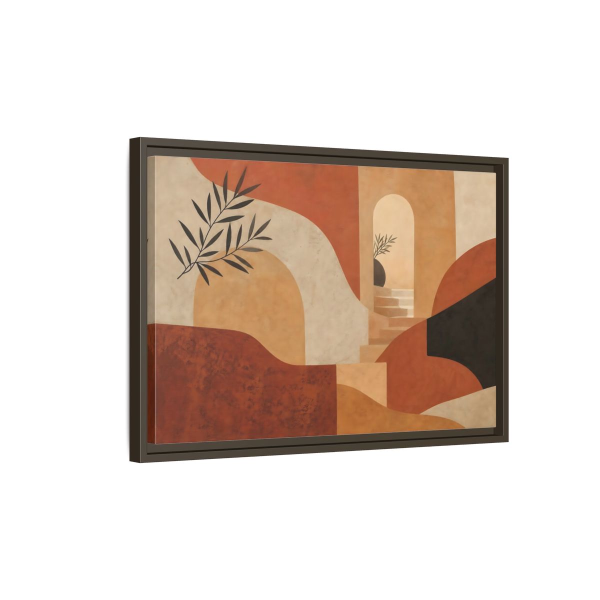 Side Mockup 2. Terracotta Archway Serenity shown as framed canvas print