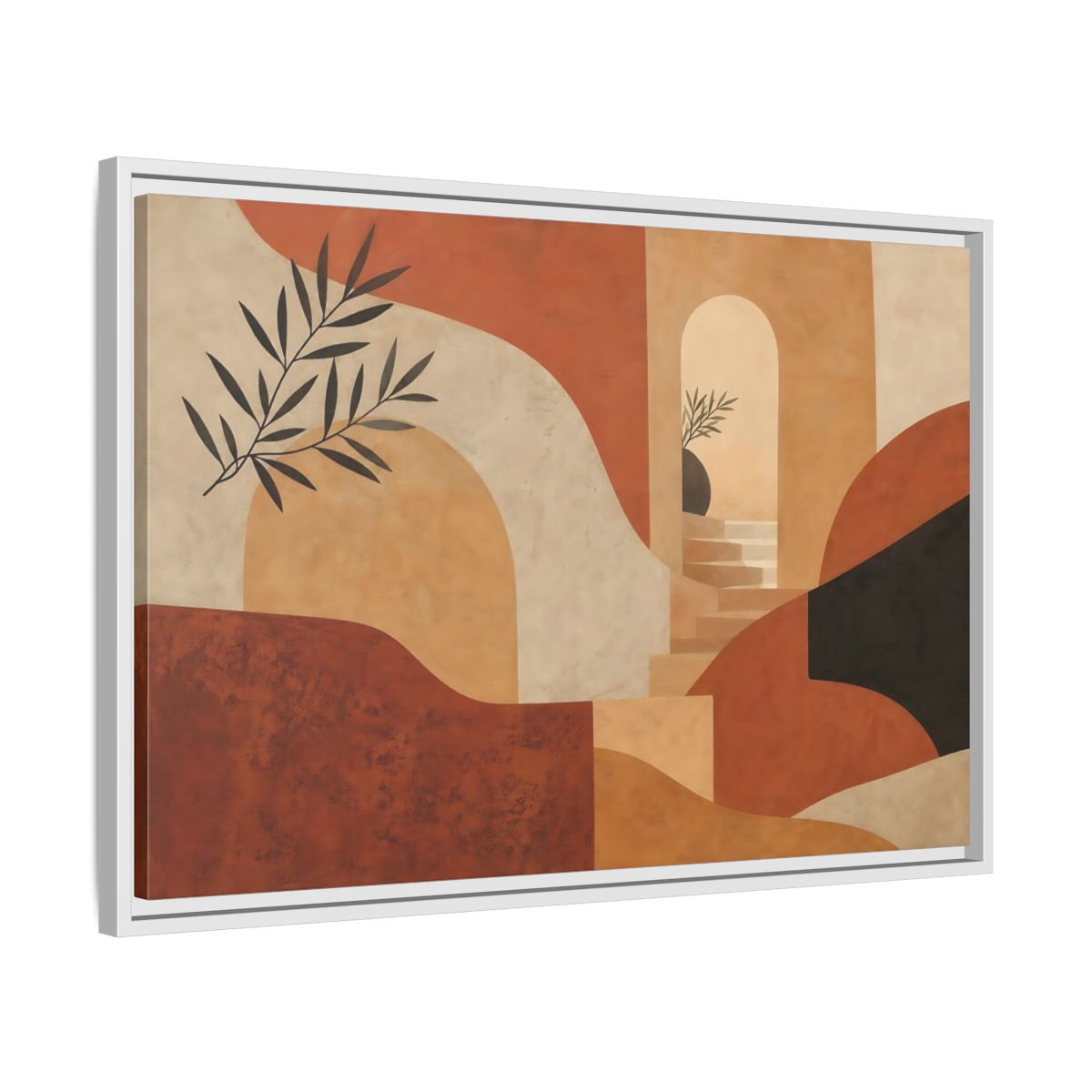 Side Mockup 10. Terracotta Archway Serenity shown as framed canvas print