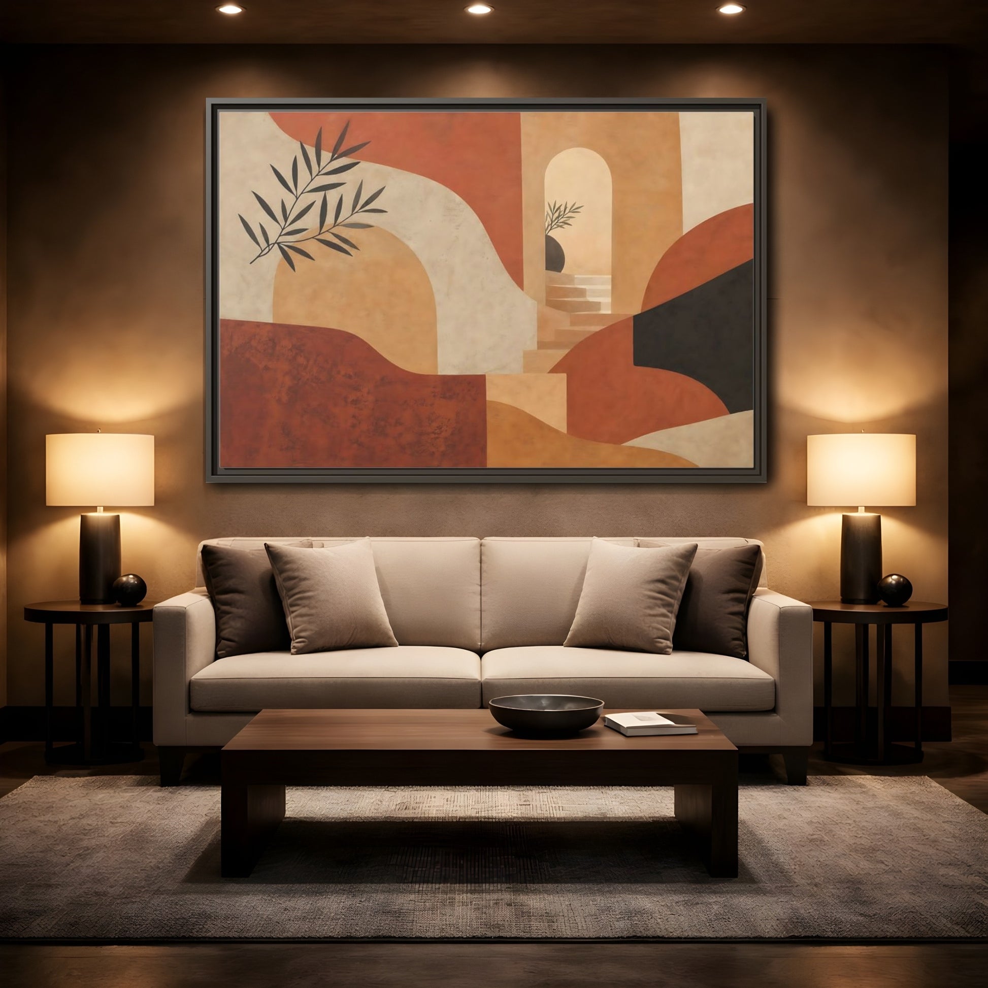 Mockup 2. Terracotta Archway Serenity shown as framed canvas print