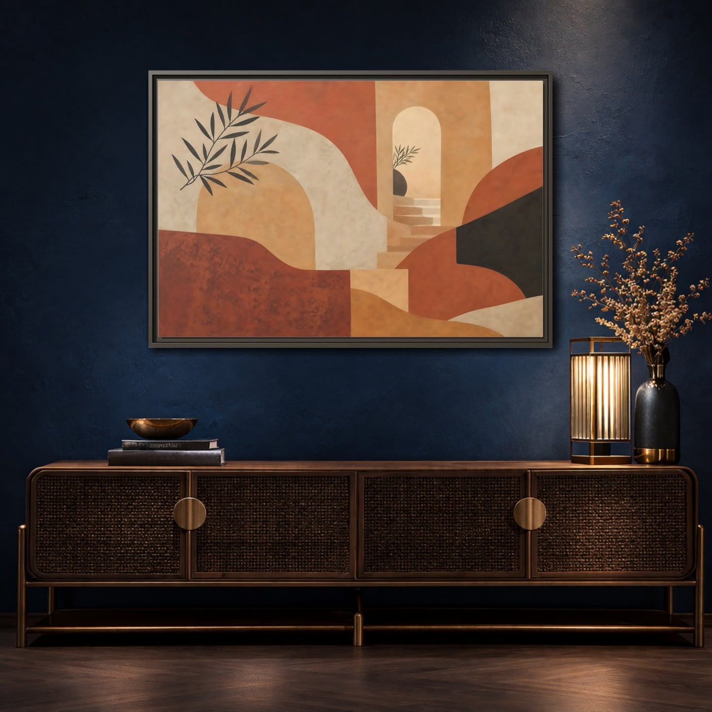 Mockup 4. Terracotta Archway Serenity shown as framed canvas print
