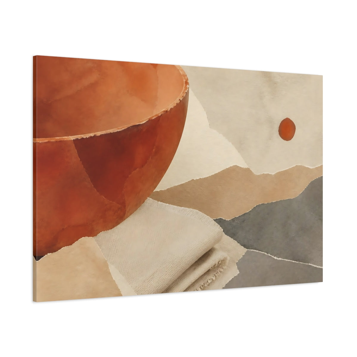 Side Mockup 1. Terracotta Bowl With Linen shown as canvas print