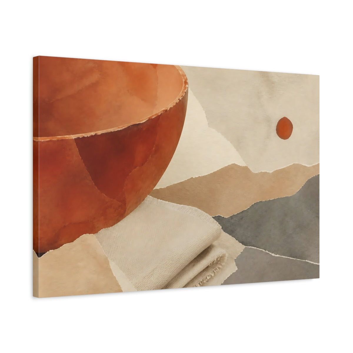 Side Mockup 2. Terracotta Bowl With Linen shown as canvas print