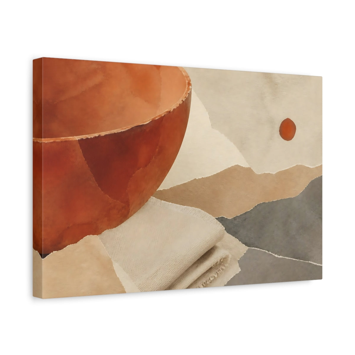 Side Mockup 4. Terracotta Bowl With Linen shown as canvas print