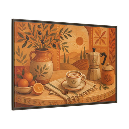 Side Mockup 8. Terracotta Cafe Morning shown as framed canvas print