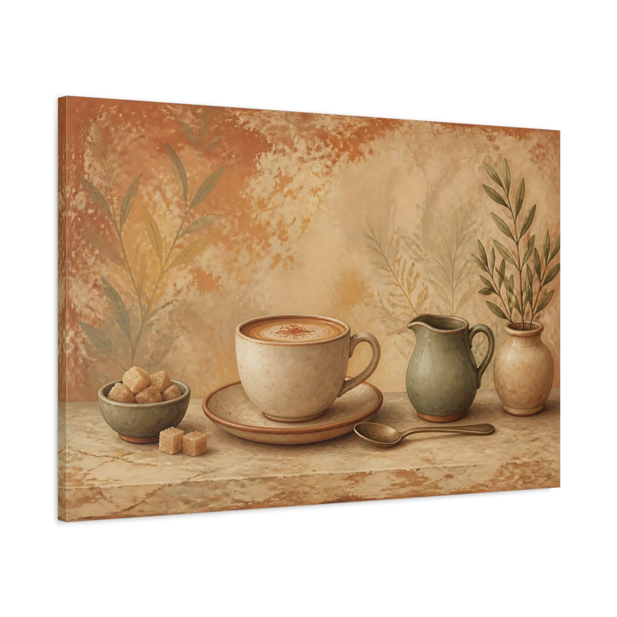 Main Mockup. Terracotta Coffee Still Life shown as canvas print