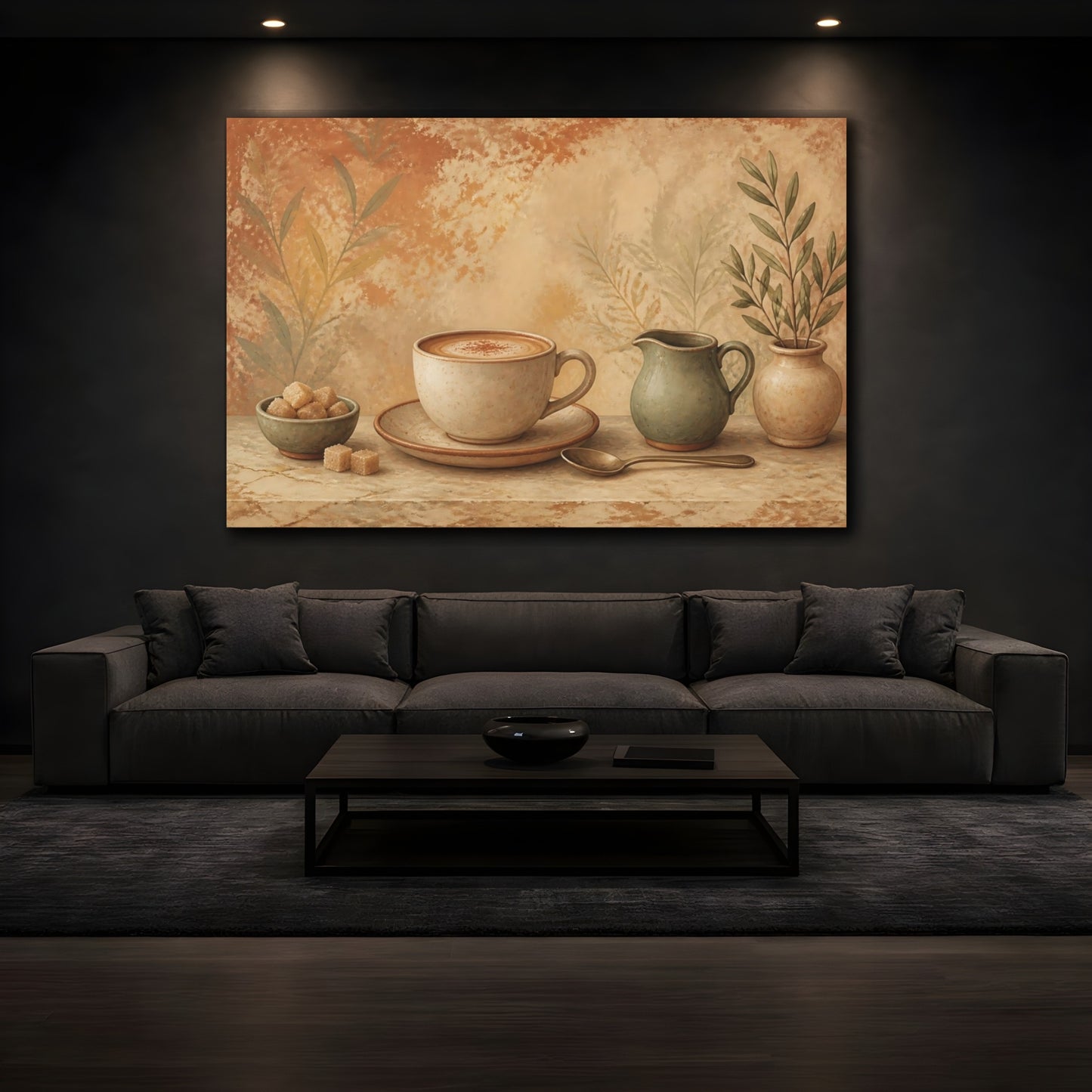 Mockup 3. Terracotta Coffee Still Life shown as canvas print