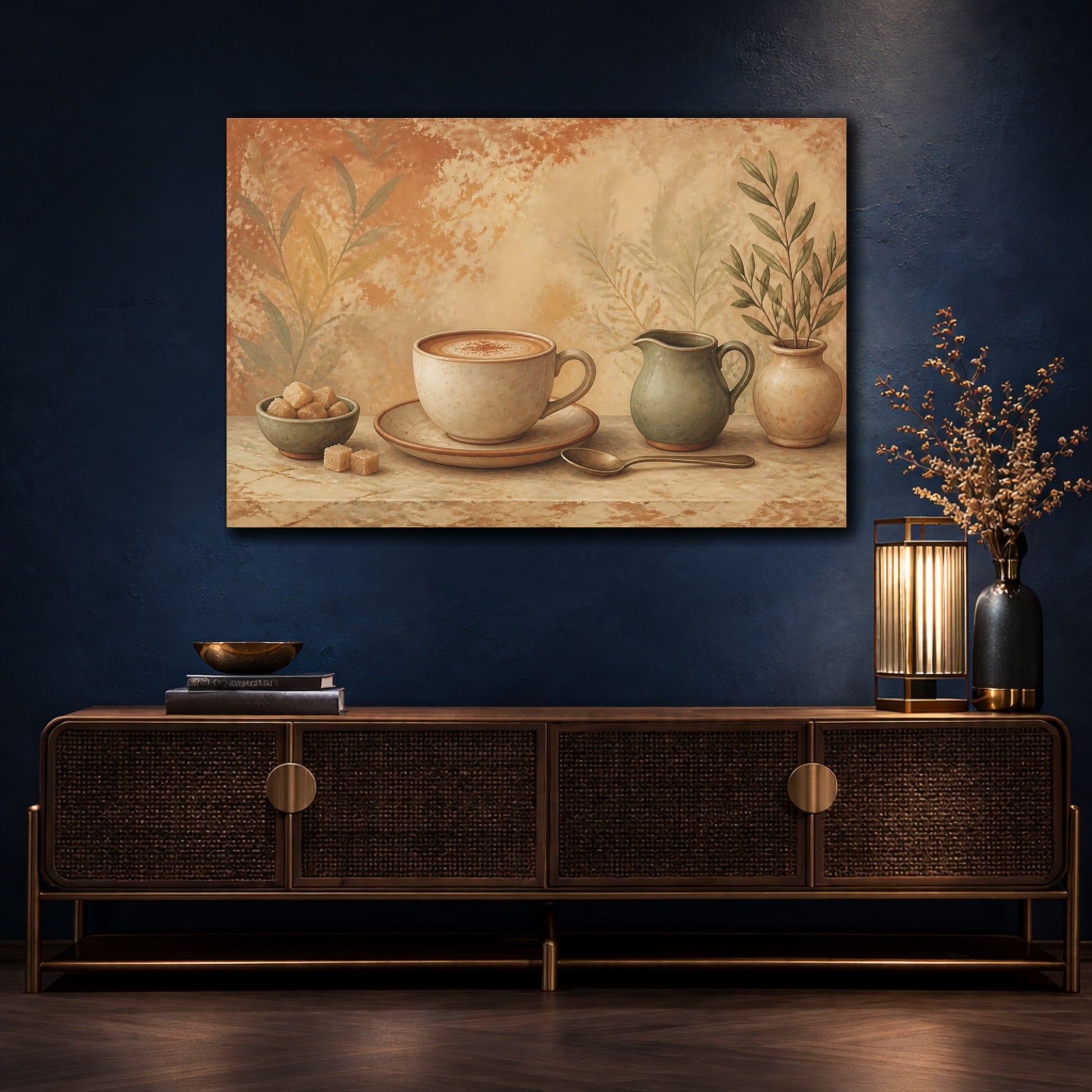 Mockup 4. Terracotta Coffee Still Life shown as canvas print