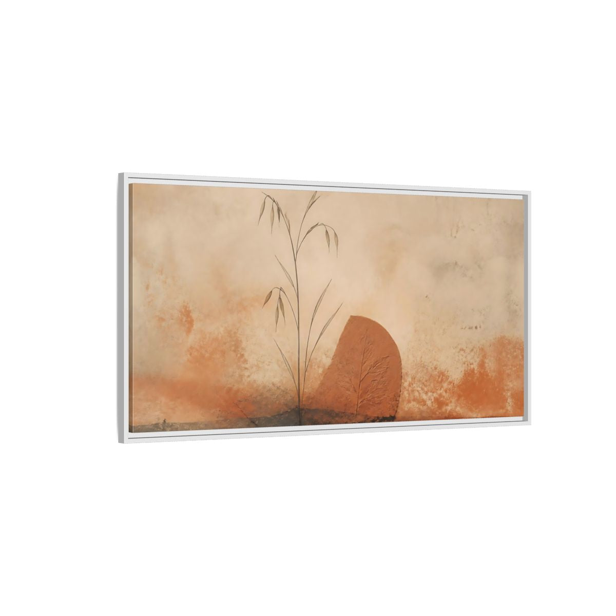 Side Mockup 3. Terracotta Grass & Leaf shown as framed canvas print