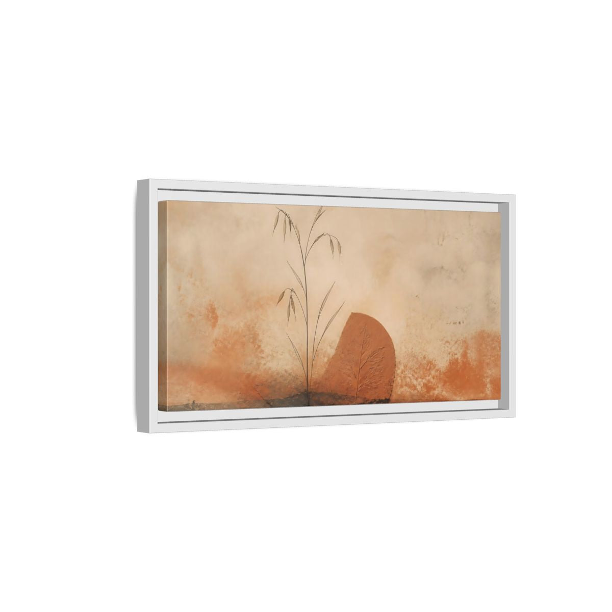 Side Mockup 6. Terracotta Grass & Leaf shown as framed canvas print