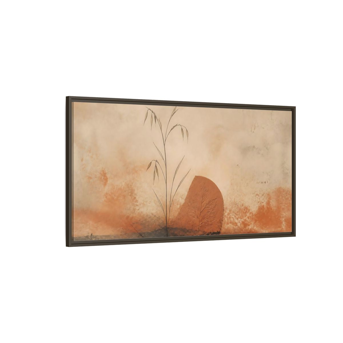 Side Mockup 4. Terracotta Grass & Leaf shown as framed canvas print