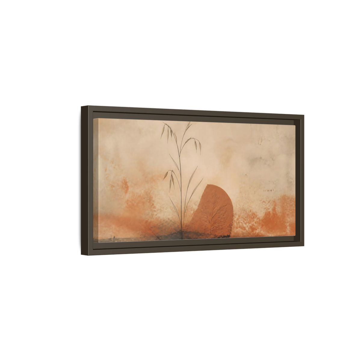 Side Mockup 7. Terracotta Grass & Leaf shown as framed canvas print