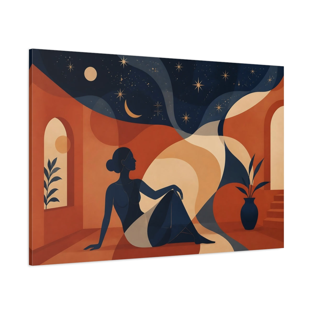 Side Mockup 1. Terracotta Night Reverie shown as canvas print