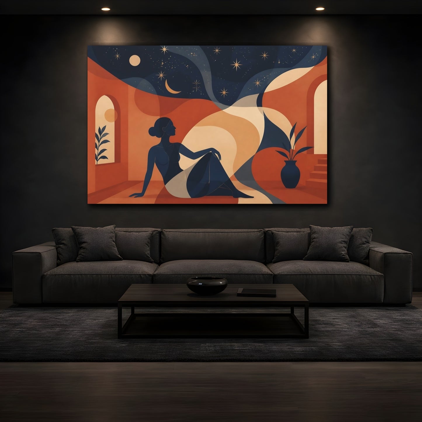 Mockup 3. Terracotta Night Reverie shown as canvas print