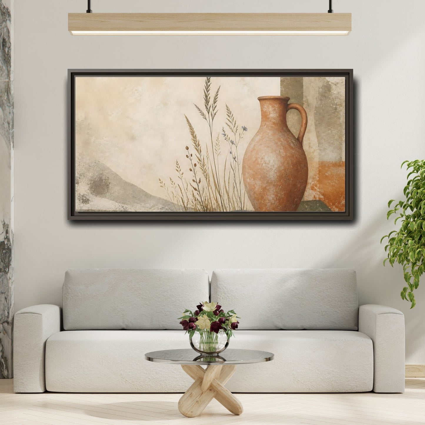 Mockup 2. Terracotta Pitcher & Grasses shown as framed canvas print