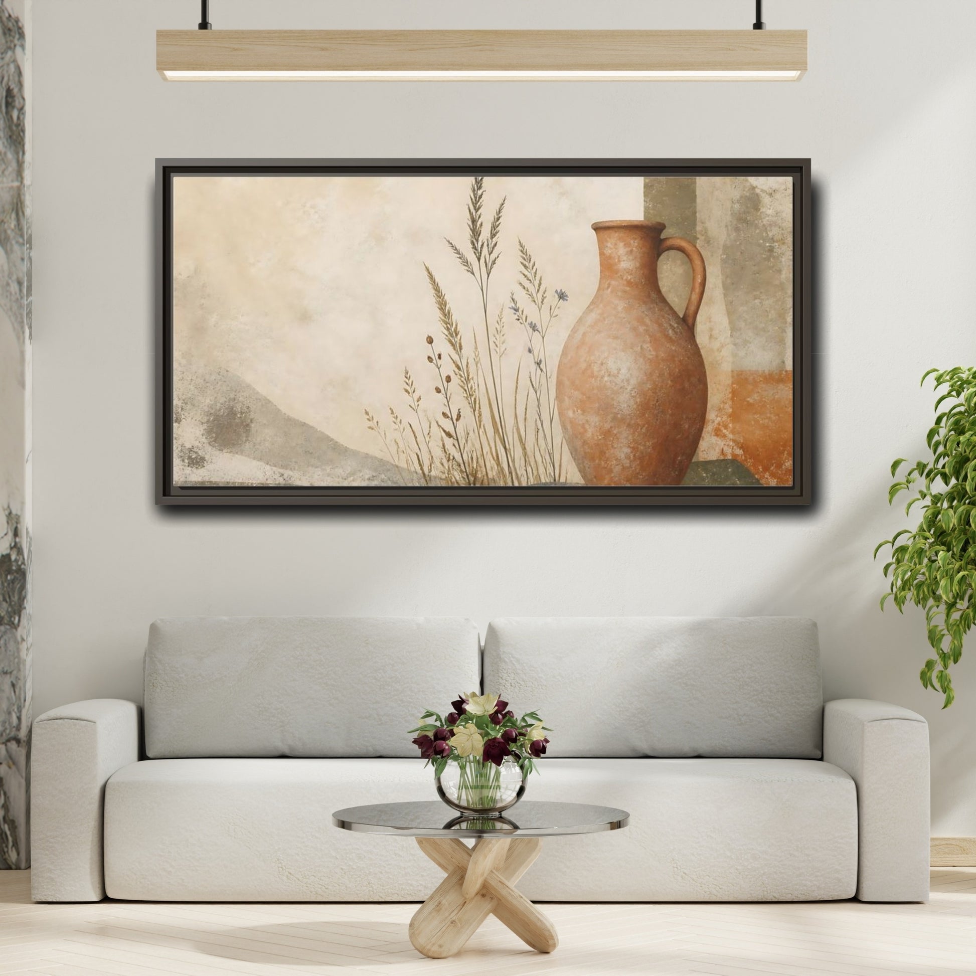 Mockup 2. Terracotta Pitcher & Grasses shown as framed canvas print