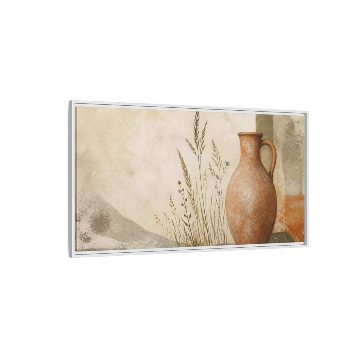 Side Mockup 3. Terracotta Pitcher & Grasses shown as framed canvas print