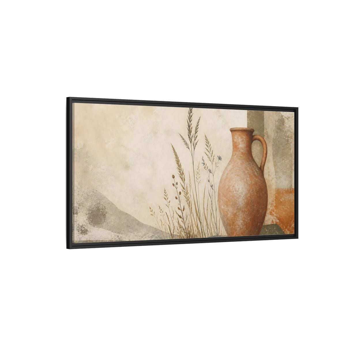 Side Mockup 5. Terracotta Pitcher & Grasses shown as framed canvas print