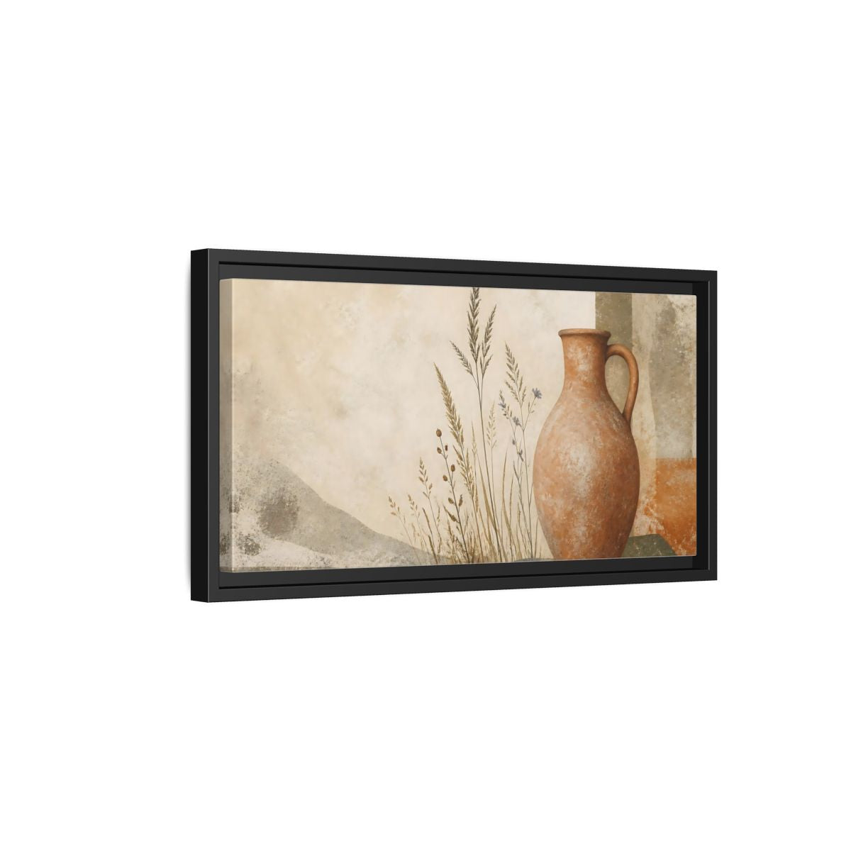 Side Mockup 8. Terracotta Pitcher & Grasses shown as framed canvas print
