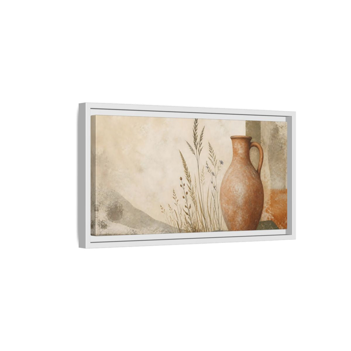Side Mockup 6. Terracotta Pitcher & Grasses shown as framed canvas print