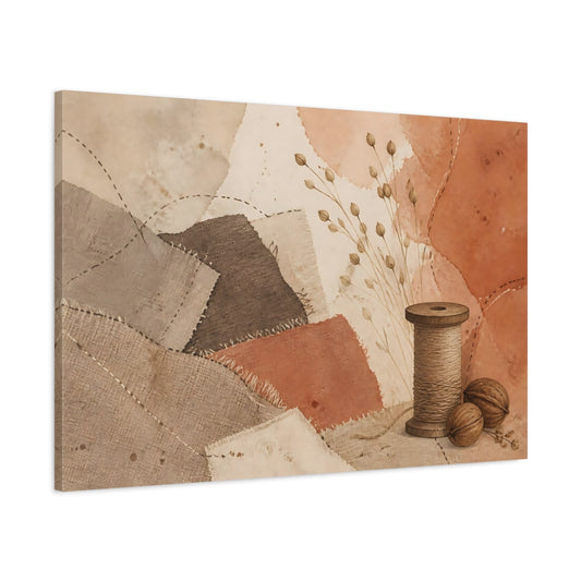 Main Mockup. Terracotta Textile Patchwork shown as canvas print