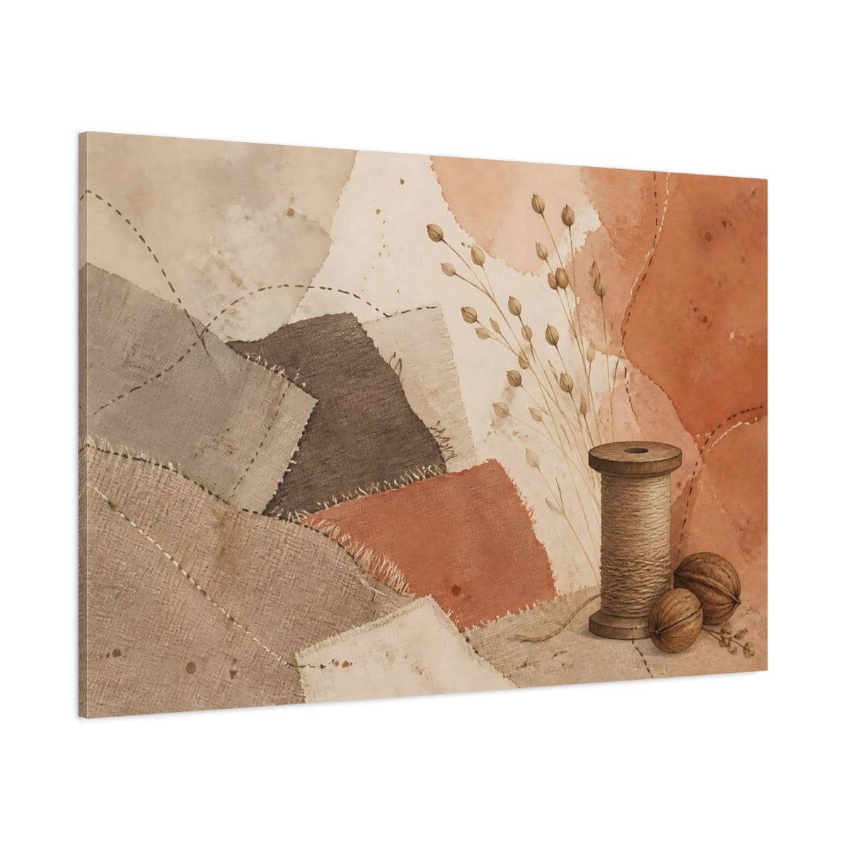Side Mockup 1. Terracotta Textile Patchwork shown as canvas print