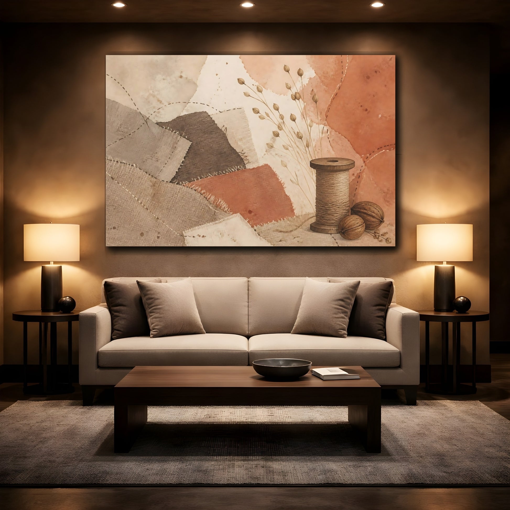 Mockup 2. Terracotta Textile Patchwork shown as canvas print