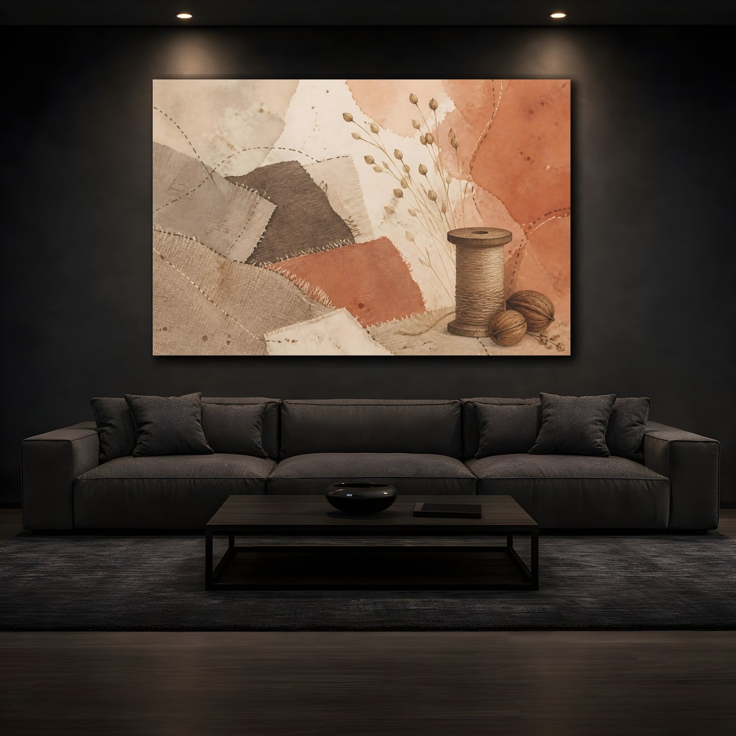 Mockup 3. Terracotta Textile Patchwork shown as canvas print