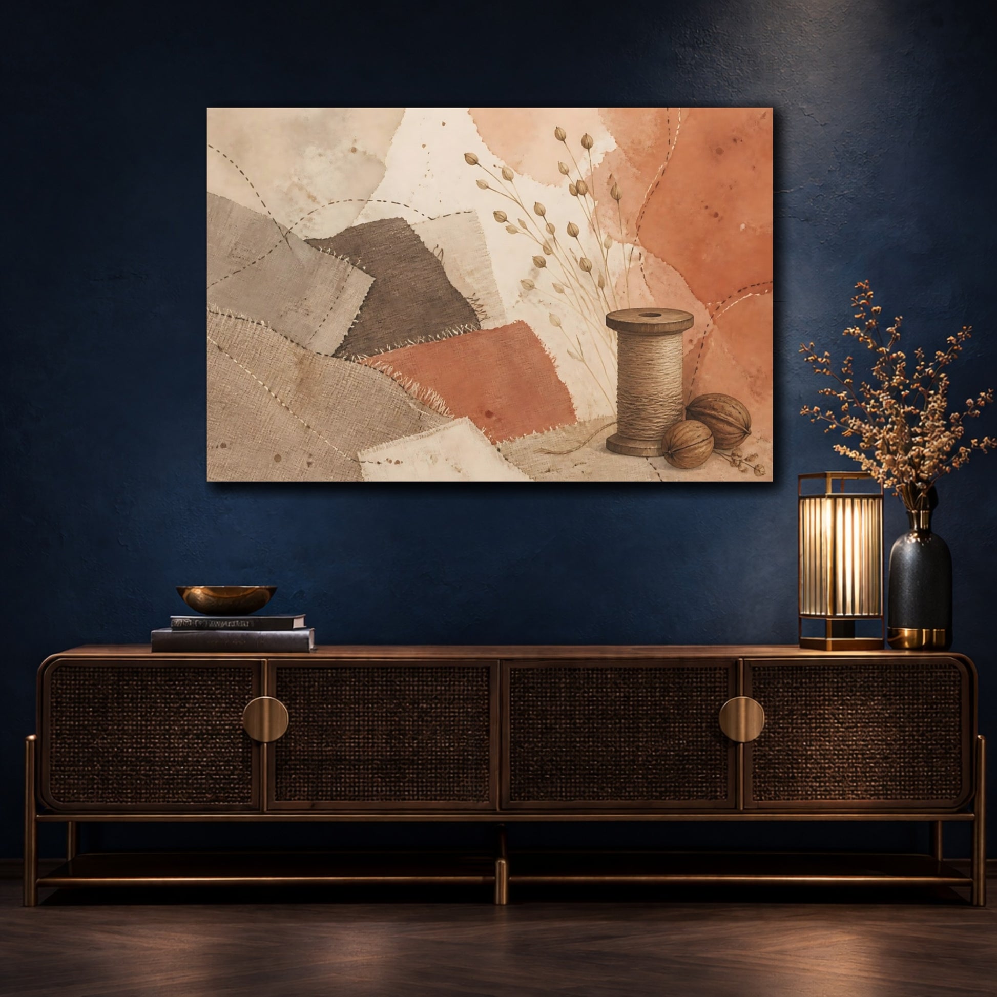 Mockup 4. Terracotta Textile Patchwork shown as canvas print