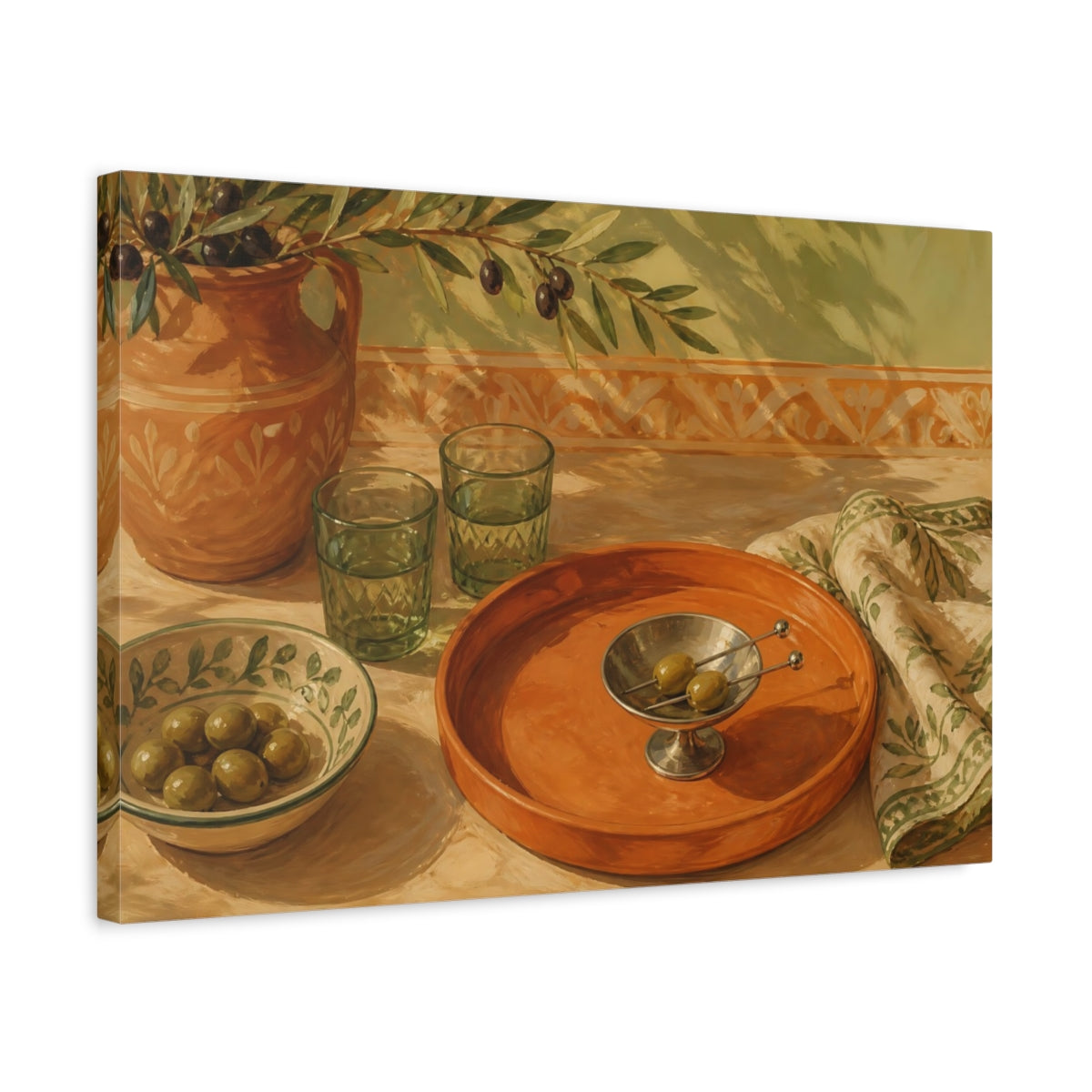 Side Mockup 3. Terracotta Tray With Olives shown as canvas print