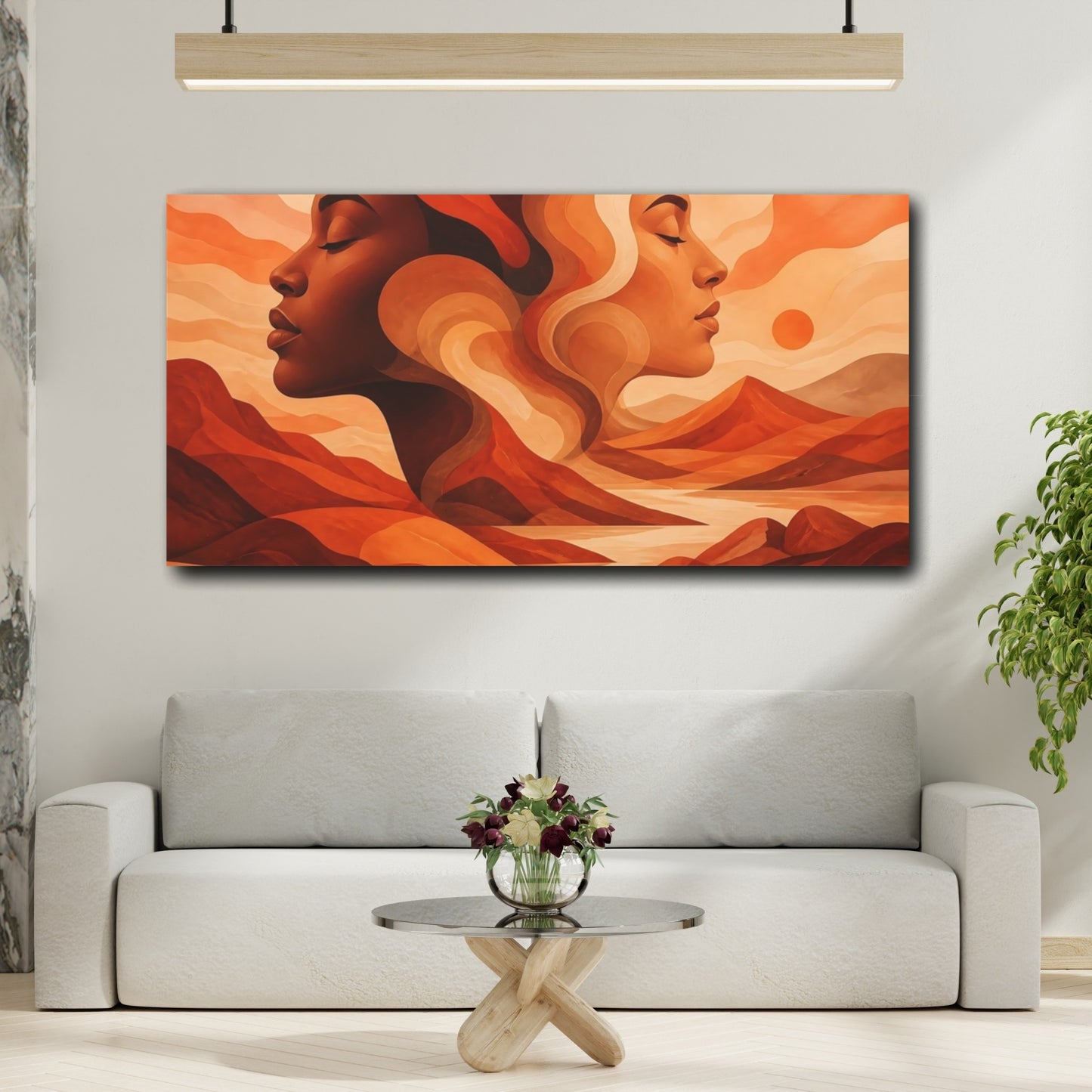 Mockup 2. Terracotta Twin Profiles shown as canvas print