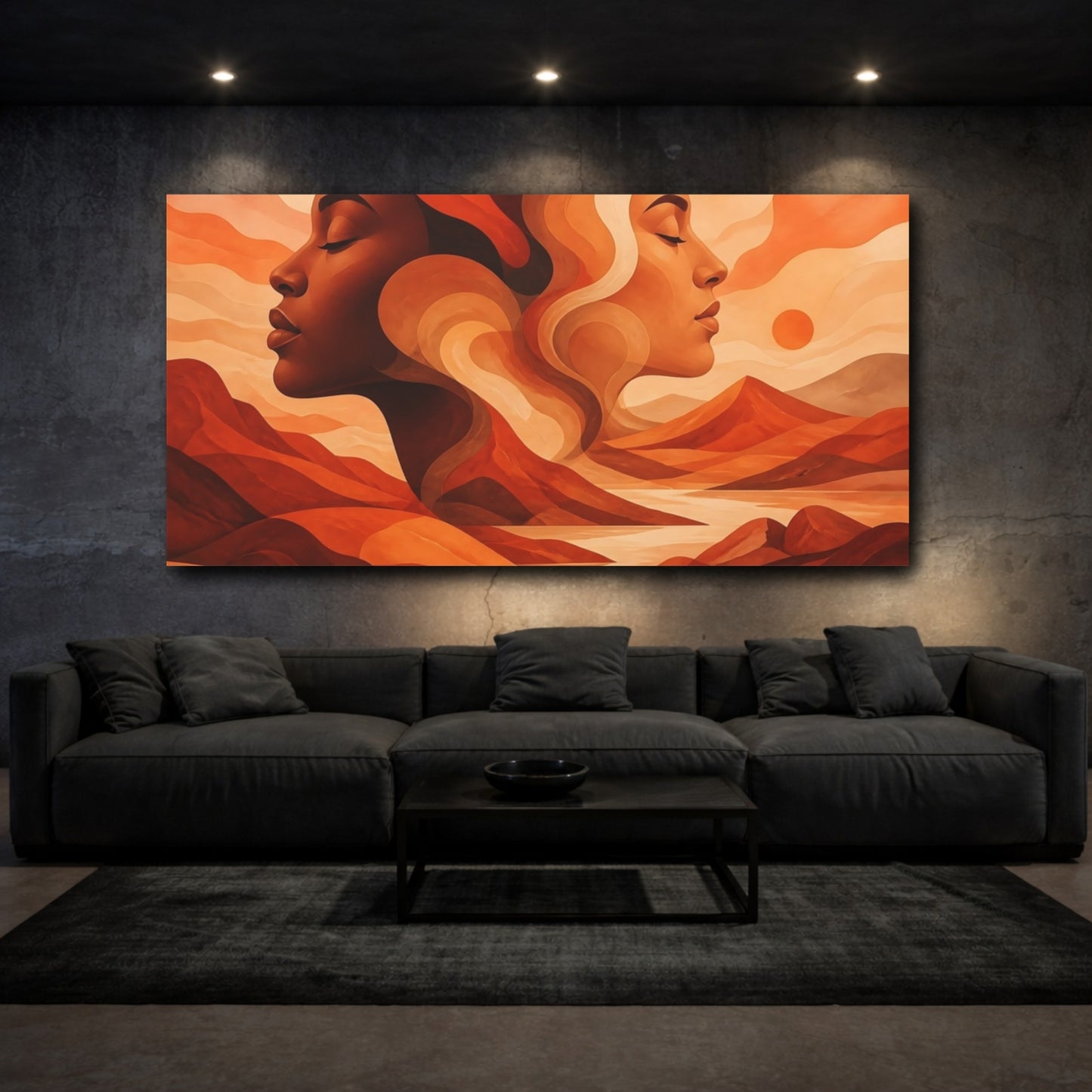 Mockup 3. Terracotta Twin Profiles shown as canvas print
