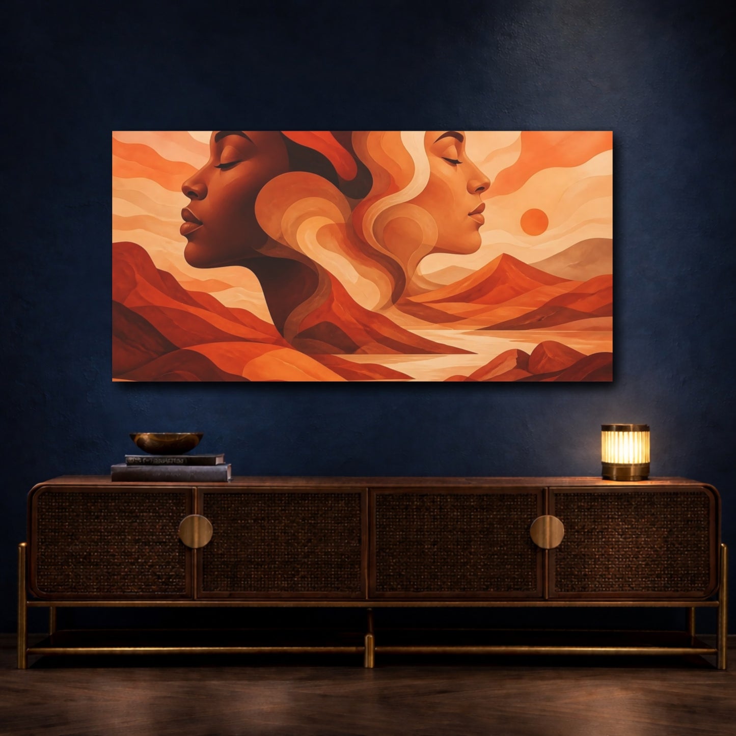 Mockup 4. Terracotta Twin Profiles shown as canvas print