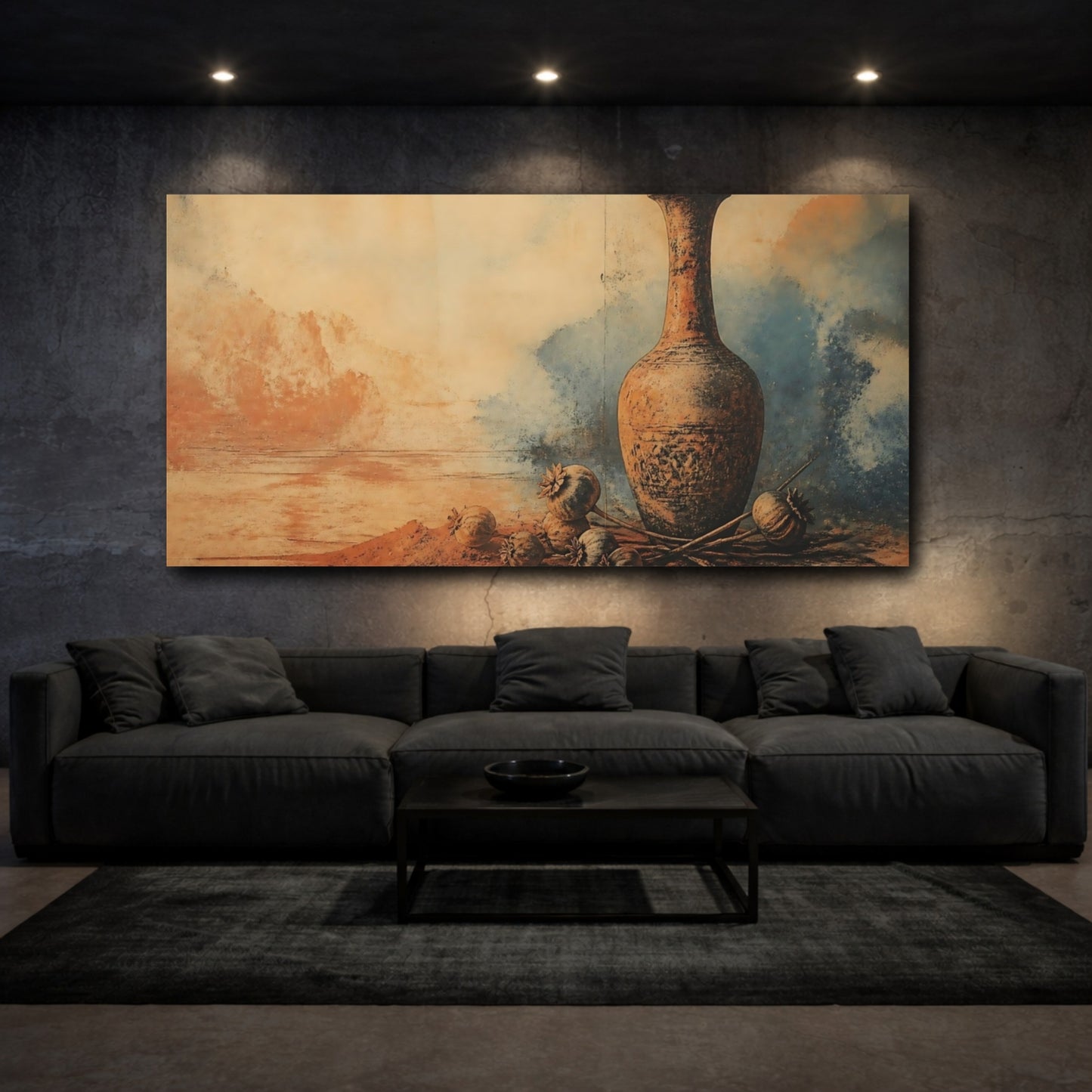 Mockup 3. Terracotta Vase & Seedpods shown as canvas print