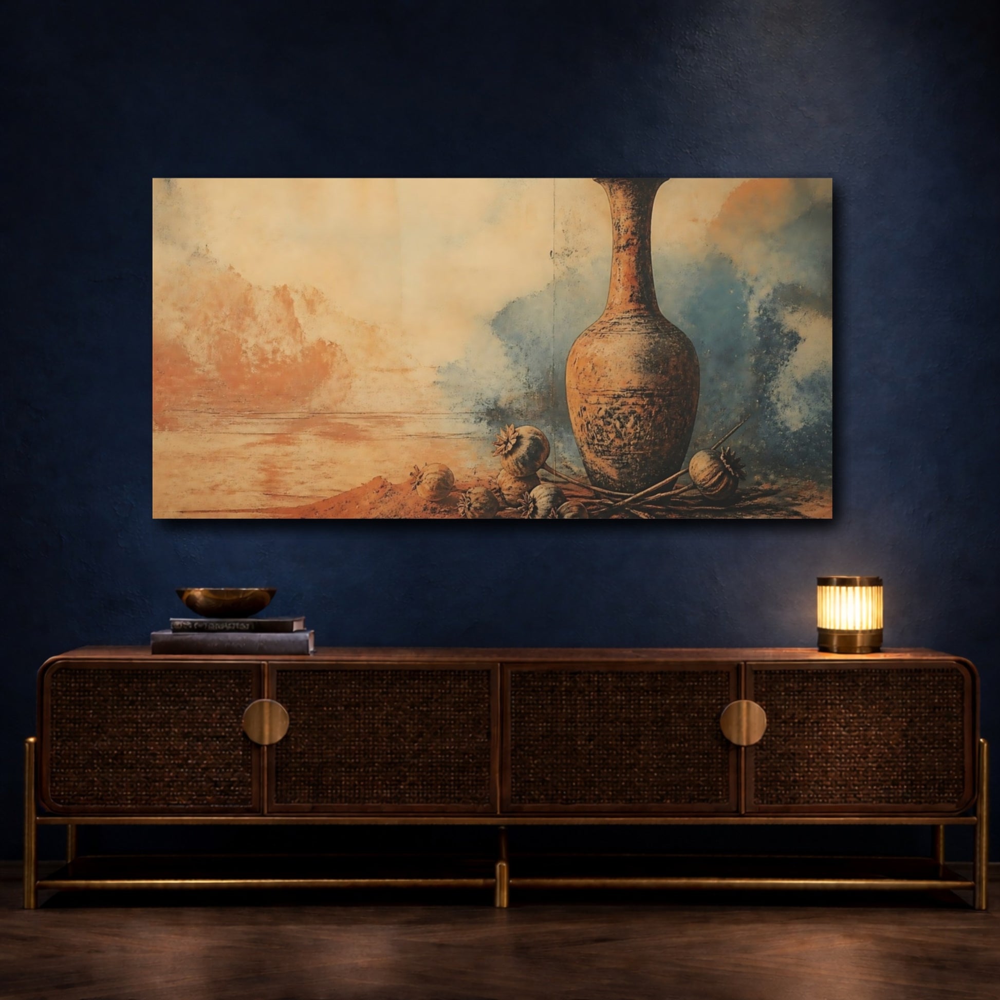 Mockup 4. Terracotta Vase & Seedpods shown as canvas print