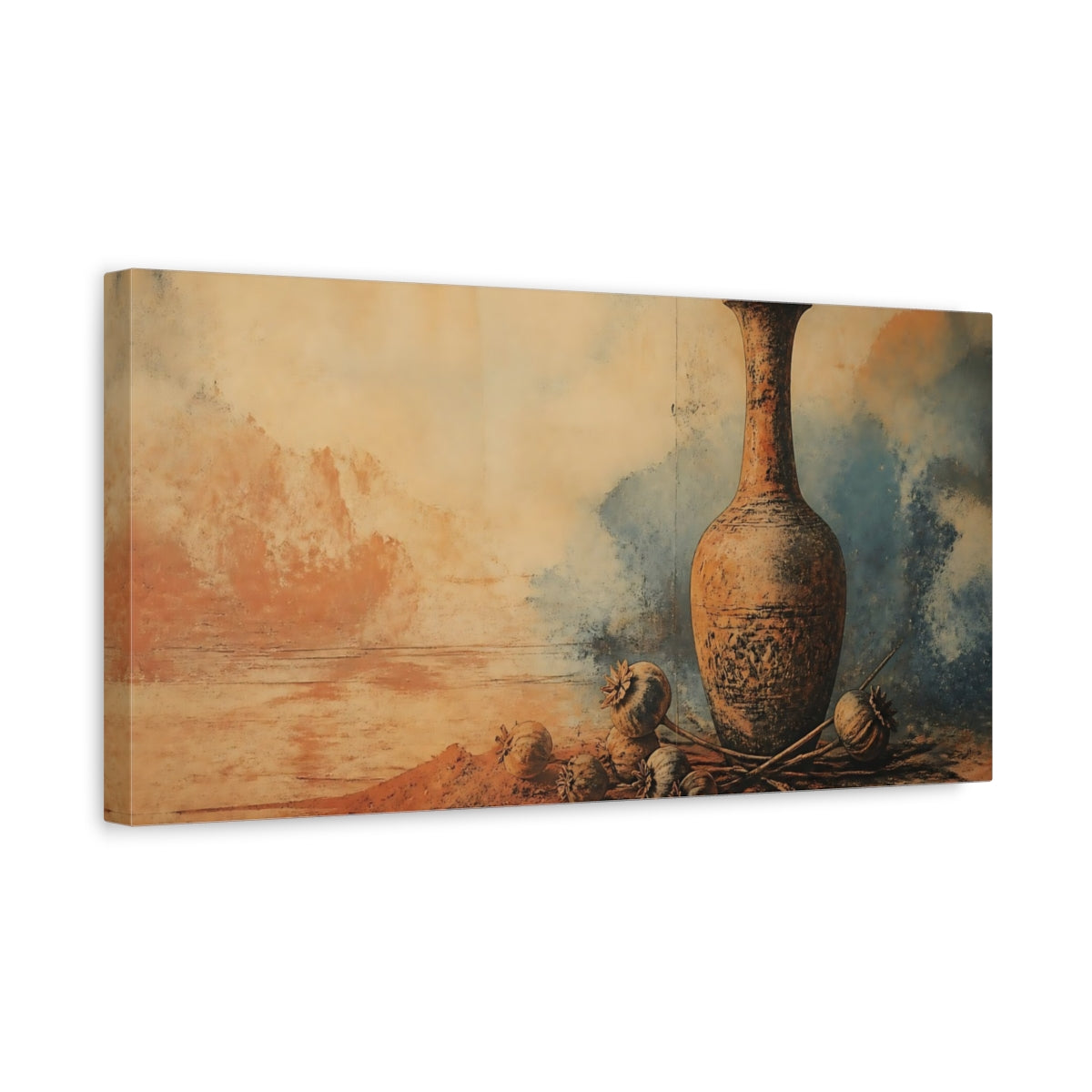 Side Mockup 3. Terracotta Vase & Seedpods shown as canvas print
