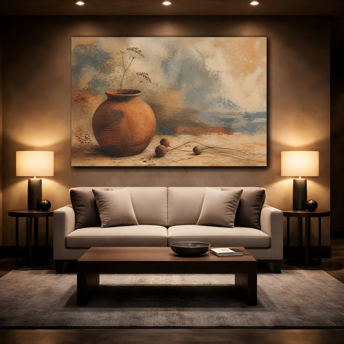 Mockup 2. Terracotta Vessel & Seedpods shown as canvas print
