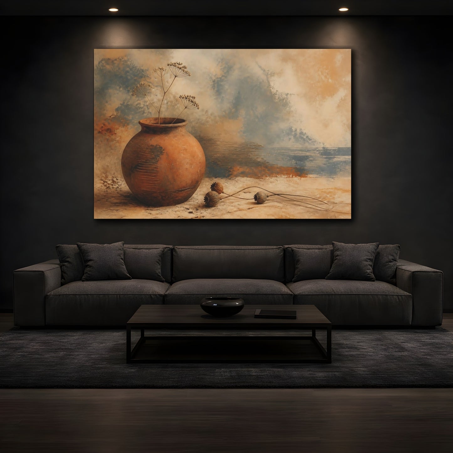 Mockup 3. Terracotta Vessel & Seedpods shown as canvas print